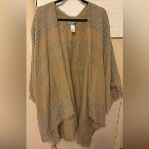 Kenneth Cole Beige and Gray Woven Open-Front Poncho